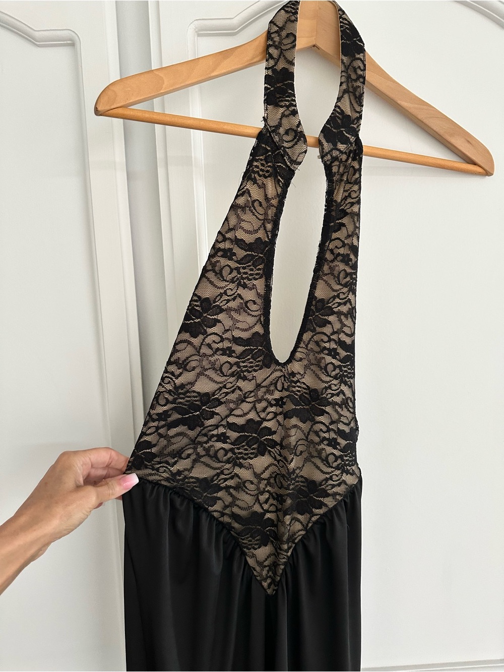 Black Lace Halter Jumpsuit with Nude Lining